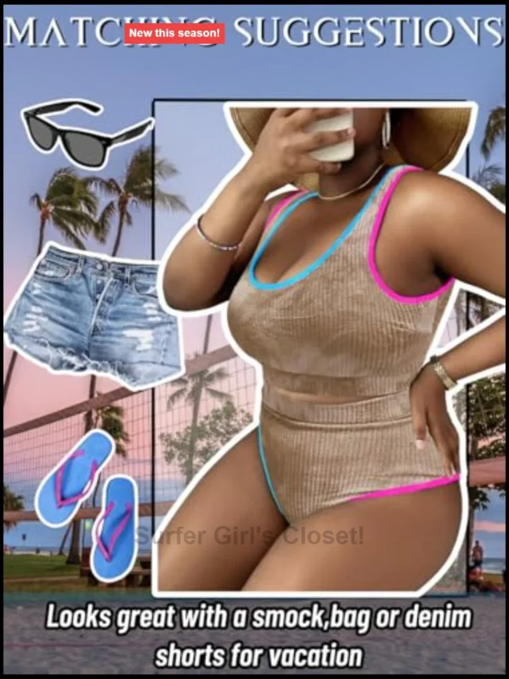 Plus Size High Waisted Bikini Set Tank Top Ribbed